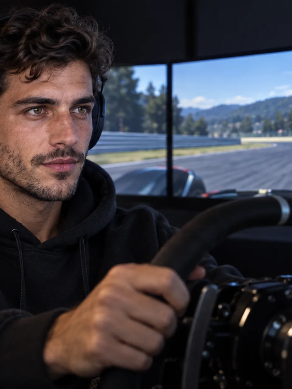 Kai in a racing simulator