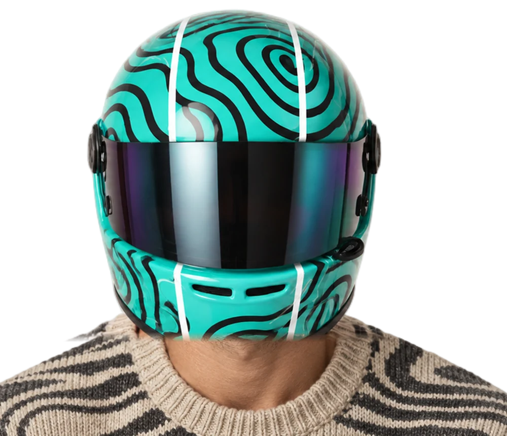 Kai Rennard wearing his helmet