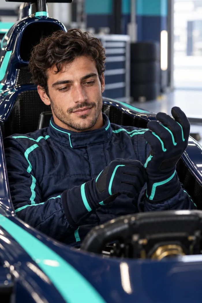Kai in the cockpit pulling on his gloves